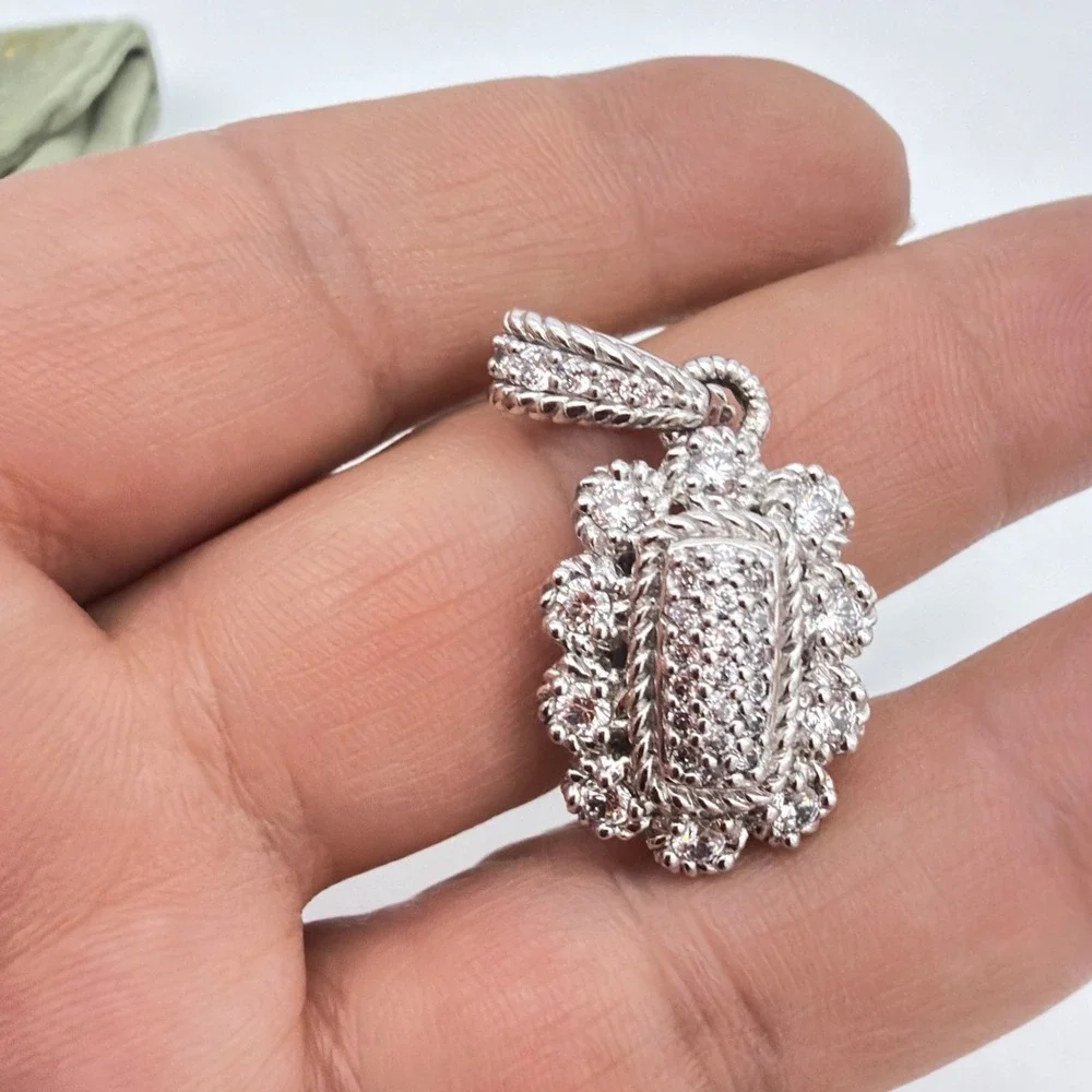 Vtg Judith Ripka Sterling Silver Enhancer Pendant Ornate Floral Pave CZ Thailand